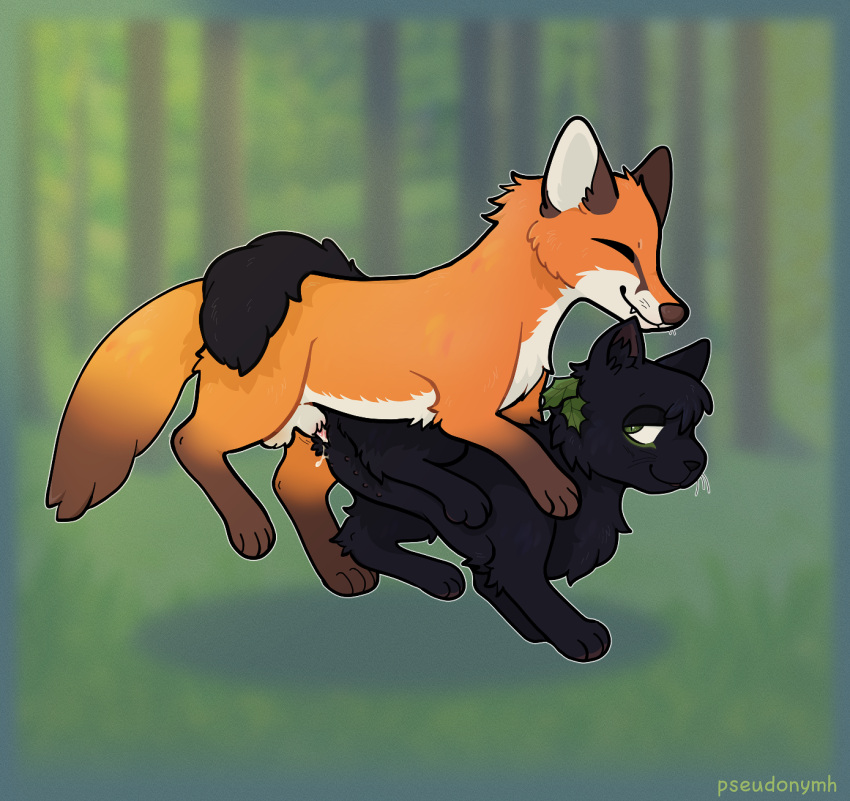 canid canine duo female feral fox hi_res hollyleaf_(warriors) interspecies knotting male male/female mammal pseudonymh size_difference warriors_(cats)