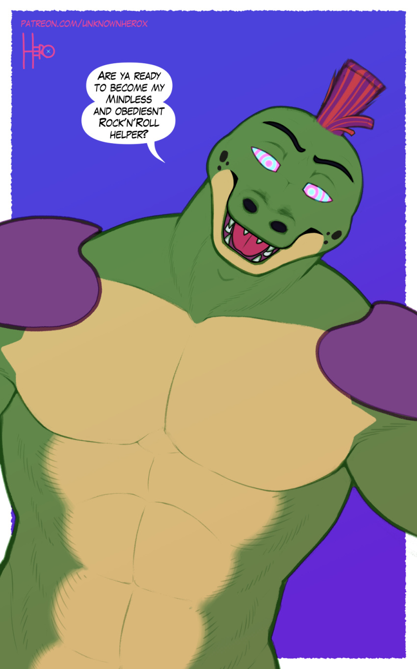 abs alligator alligatorid anthro crocodilian english_text five_nights_at_freddy's five_nights_at_freddy's:_security_breach hi_res hypnosis hypnotic_eyes hypnotizing_viewer male matthew-x mind_control montgomery_gator_(fnaf) muscular muscular_anthro muscular_male pecs reptile scalie scottgames text url