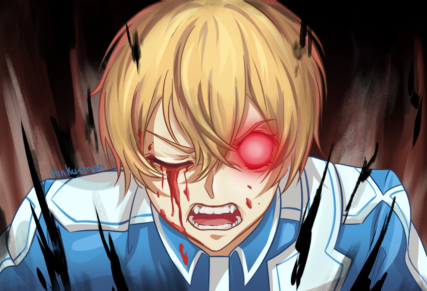 1boy angry blood blood_on_face commission eugeo green_eyes head highres looking_at_viewer open_mouth second-party_source short_hair sword_art_online sword_art_online:_alicization vankusman