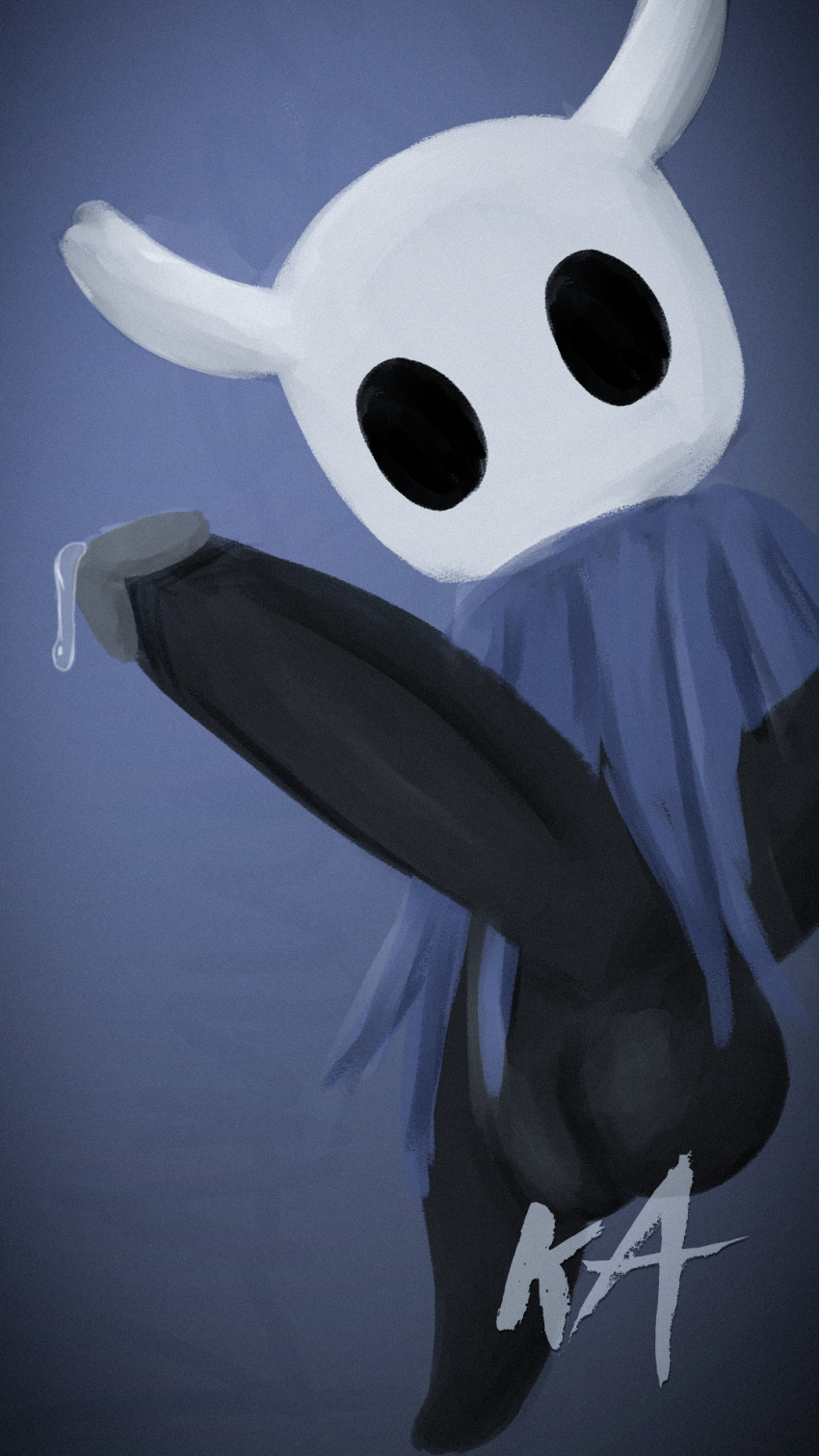 9:16 arthropod balls big_penis black_body black_penis bodily_fluids genital_fluids genitals hi_res hollow_knight kamume833 looking_at_viewer low-angle_view male on_one_leg penis precum protagonist_(hollow_knight) solo standing team_cherry vessel_(species) worm's-eye_view