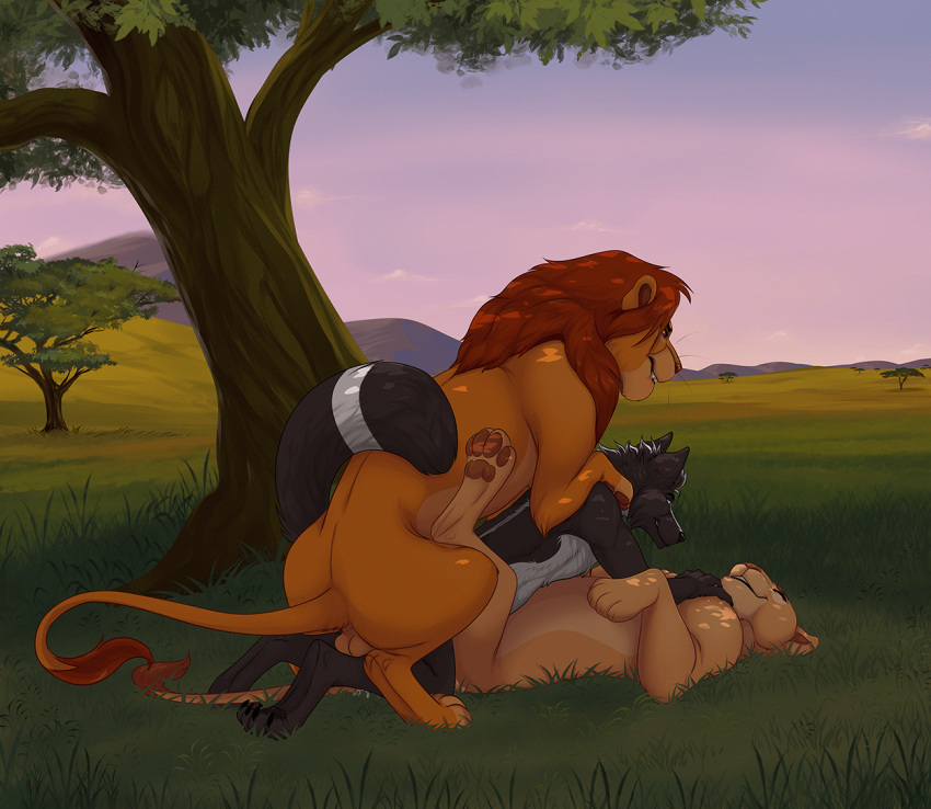 aaron_blackfox ambiguous_penetration anthro anthro_on_feral balls bestiality bisexual bisexual_sandwich canid canine detailed_background digital_media_(artwork) disney felid female female_penetrated feral fox fur genitals group group_sex lion malaika4 male male/female male/male male_penetrated male_penetrating male_penetrating_female male_penetrating_male mammal nala pantherine penetration plant sandwich_position sex simba smile tail the_lion_king threesome tree trio