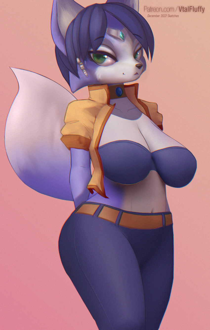 anthro blue_body blue_fur canid canine female fox fur hi_res krystal mammal nintendo star_fox v-tal video_games