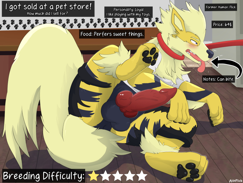 absurd_res alsoflick arcanine breeding_difficulty canid canine canis domestic_dog fire generation_1_pokemon genitals hi_res mammal meme nintendo penis pet pokemon pokemon_(species) submissive transformation