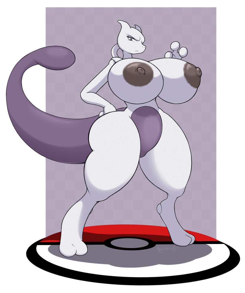 angelthecatgirl anthro areola big_breasts breasts featureless_crotch female generation_1_pokemon grey_areola grey_nipples hi_res huge_breasts legendary_pokemon looking_at_viewer mewtwo multicolored_body nintendo nipples nude pokemon pokemon_(species) psy_(angelthecatgirl) purple_eyes solo thick_thighs two_tone_body wide_hips