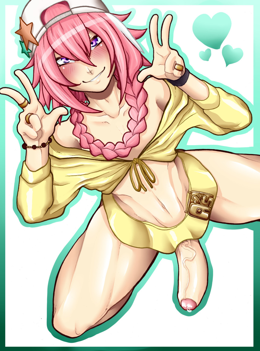 1boy androgynous astolfo_(fate) erection fate_(series) foreskin looking_at_viewer male penis solo tammaro tammdraws trap veins veiny_penis