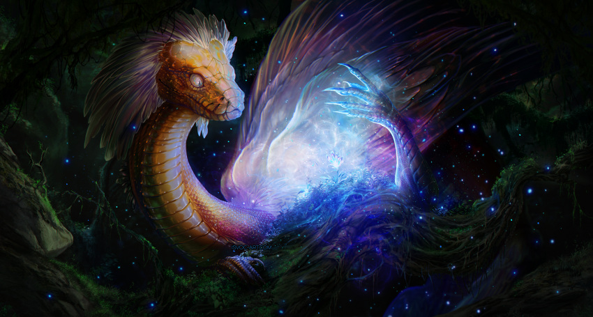 2023 ambiguous_gender digital_media_(artwork) dragon feathered_dragon feathered_wings feathers feral hi_res isvoc scales solo wings