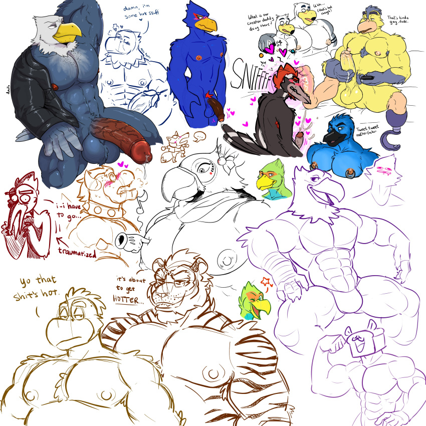 &lt;3 2022 abs absurd_res accipitrid accipitriform animal_crossing anthro anti_dev apollo_(animal_crossing) armpit_hair avian avian_feet ayden_(brogulls) bailey_(brogulls) ball_tuft beak being_watched big_pecs big_penis bird black_arms black_beak black_body black_feather_hair black_feathers black_pubes blue_bird blue_body blue_eyes blue_feathers blush bodily_fluids body_hair bonk_town bowser breath_of_the_wild brogulls brooks_(anti_dev) brown_penis chest_hair chest_tuft clothing collaboration collar crew_(anti_dev) cum cumshot dialogue disembodied_hand dream_and_nightmare eagle ejaculation ellipsis embarrassed embrace english_text eyebrows falco_lombardi feather_hands feathers felid finch flexing_bicep foot_fetish foot_sniffing foreskin fox_mccloud fur galliform genital_fluids genitals green_body green_eyes green_feathers grey_beak grey_body grey_feathers group gull half-closed_eyes hand_behind_head hi_res horn humanoid_genitalia humanoid_penis jacket jacket_only kass_(tloz) koopa lari larid leaking_precum leather leather_clothing leather_jacket leather_topwear looking_at_another looking_at_viewer looking_pleasured male male/male mammal mario_bros masturbation muscular muscular_anthro muscular_male musical_note narrowed_eyes night_(dream_and_nightmare) nintendo nipple_piercing nipples nude one_eye_closed orange_beak orange_legs oscine pantherine partially_colored passerine pecs penile penile_masturbation penis phasianid picid piercing pileated_woodpecker pink_nipples poking poking_chest poppin precum presenting_armpit prosthetic prosthetic_leg prosthetic_limb pubes red_feather_hair red_penis red_pubes rito scalie shocked_expression simple_background sketch sniffing sparkx spiked_collar spikes star_fox striped_body striped_fur stripes stubble tail_feathers text the_legend_of_zelda the_secret_lives_of_flowers thick_eyebrows thong tiger topwear tuft twitter twitter_bird underwear vein veiny_penis white_background white_body white_feathers white_head wink winking_at_viewer woodpecker yellow_beak yellow_body yellow_feathers zourik