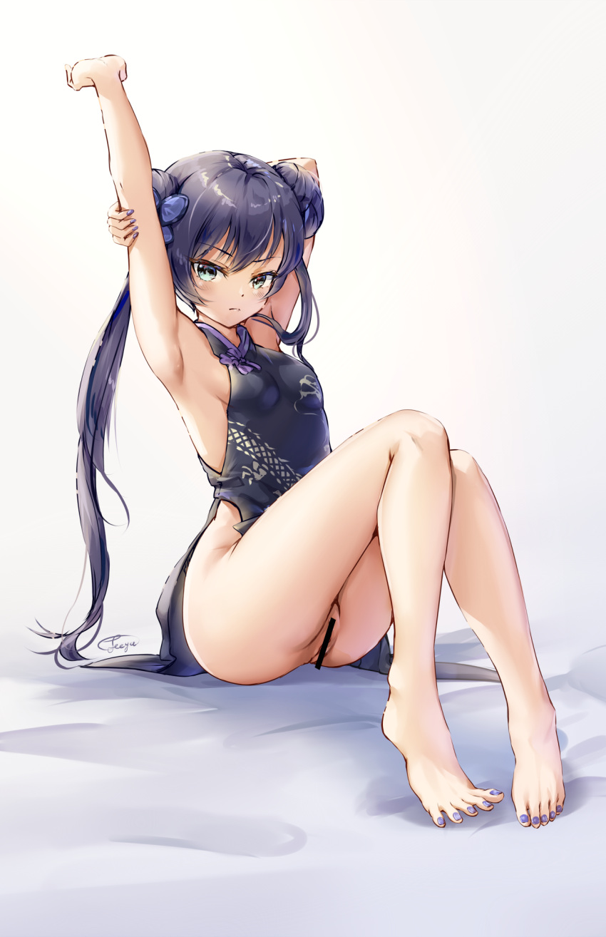 1girl blue_archive china_dress chinese_clothes dress fii_fii_(feefeeowo) highres no_panties