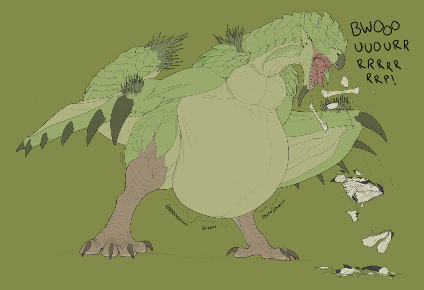 absurd_res aetherxov beak belly bodily_fluids bone capcom claws death digitigrade female feral flying_wyvern hi_res membrane_(anatomy) membranous_wings monster_hunter rath_wyvern rathian rumbling_stomach saliva scalie solo spikes spikes_(anatomy) thick_thighs vore wings