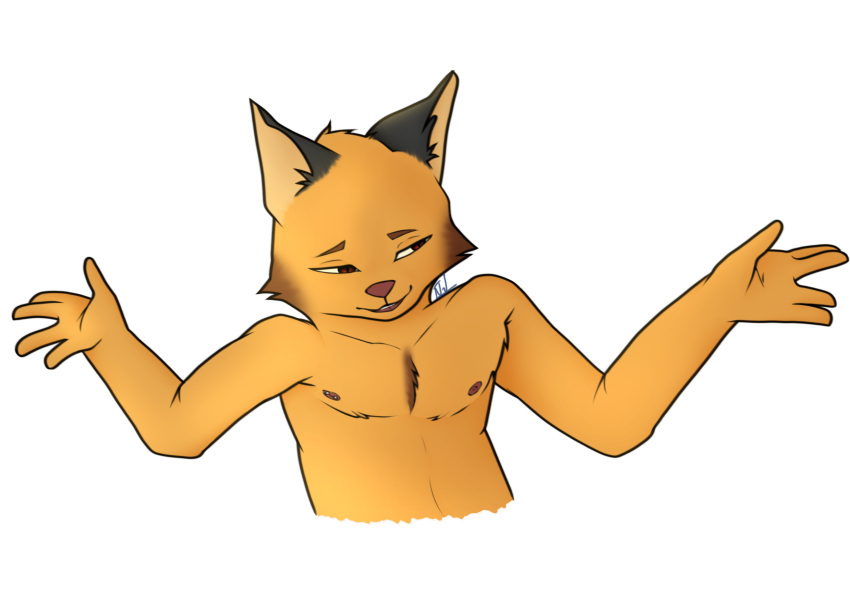 alpha_channel anthro areola canid canine canis digital_media_(artwork) fox fur gesture hair hi_res male mammal nate_foster nipple_piercing nipples open_mouth orange_body orange_fur piercing red_eyes shrug smile solo