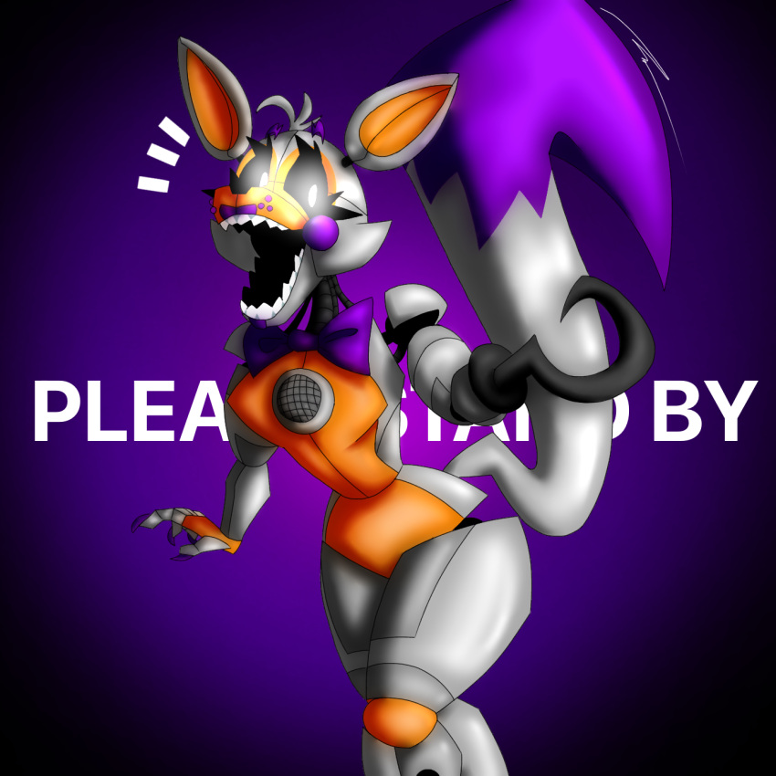 animatronic anthro big_tail canid canine eyelashes female five_nights_at_freddy's five_nights_at_freddy's_world fluffy fluffy_tail fox fox_tail hi_res hook_hand lolbit_(fnaf) machine makeup male mammal passiona_roo robot scottgames sister_location solo tail teeth thick_eyelashes thick_thighs wide_hips