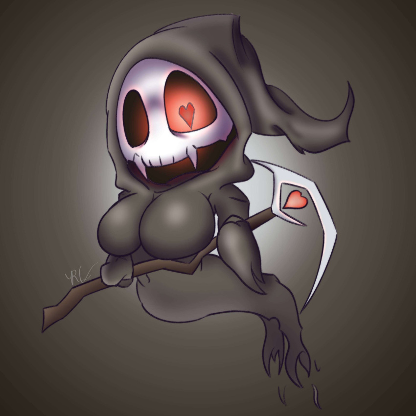 &lt;3 &lt;3_eyes 2022 absurd_res big_breasts black_background bone breasts chibi death_(personification) duskull female generation_3_pokemon ghost_tail glowing glowing_eyes hi_res hood humanoid koi_(reapcreates831) looking_at_viewer melee_weapon nintendo not_furry pokemon pokemon_(species) polearm reapcreates831 red_eyes scythe signature simple_background skull skull_head solo undead weapon