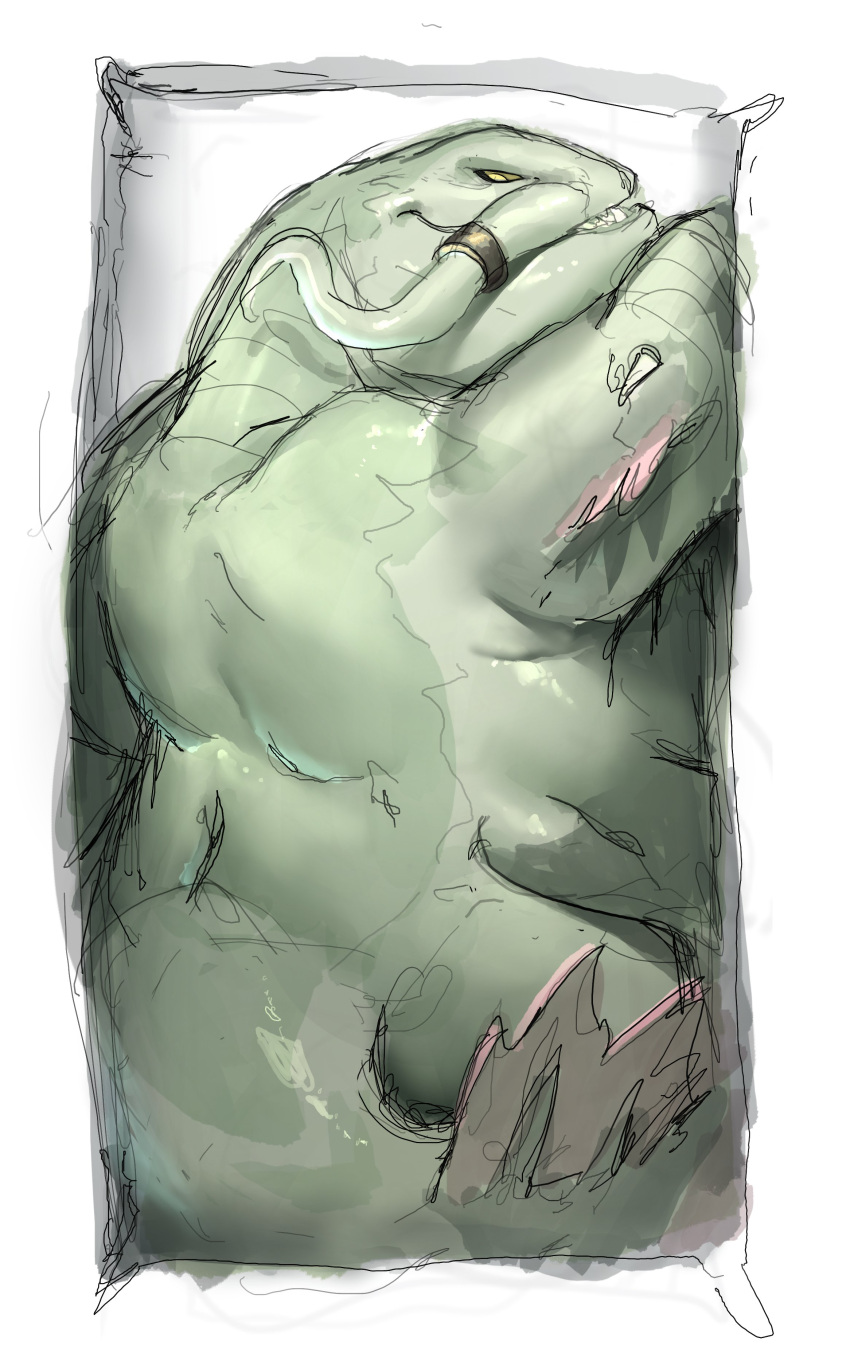 2022 absurd_res anthro body_pillow catfish colored demon elbow_fin fin fin_frill fish frill_(anatomy) green_body green_scales hi_res league_of_legends male marine nude overweight overweight_anthro overweight_male pillow raylor_7 riot_games scales solo tahm_kench_(lol) tail tail_fin whisker_ring
