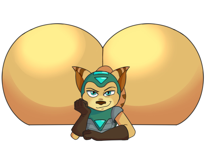angela_cross animal_humanoid anthro bedroom_eyes big_butt blue_eyes butt butt_expansion clothed clothing digital_media_(artwork) expansion female female_anthro frigonometryz fur half-closed_eyes hi_res huge_butt humanoid hyper hyper_butt inflation inflation_fetish lombax looking_at_viewer mammal narrowed_eyes partially_clothed ratchet_and_clank seductive simple_background smile smirk smug smug_expression smug_eyes smug_face smug_grin solo sony_corporation sony_interactive_entertainment stripes yellow_body yellow_fur