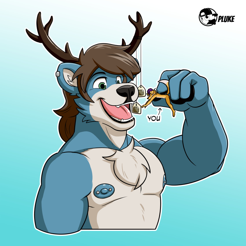 absurd_res antlers baritz blue blue_nipples cervine deer endiu handpaw hi_res hooves horn macro mammal micro nipple_piercing nipples non_binary nonbinary nsfw paws piercing pluke shapeshifter stomping tea_bags vore