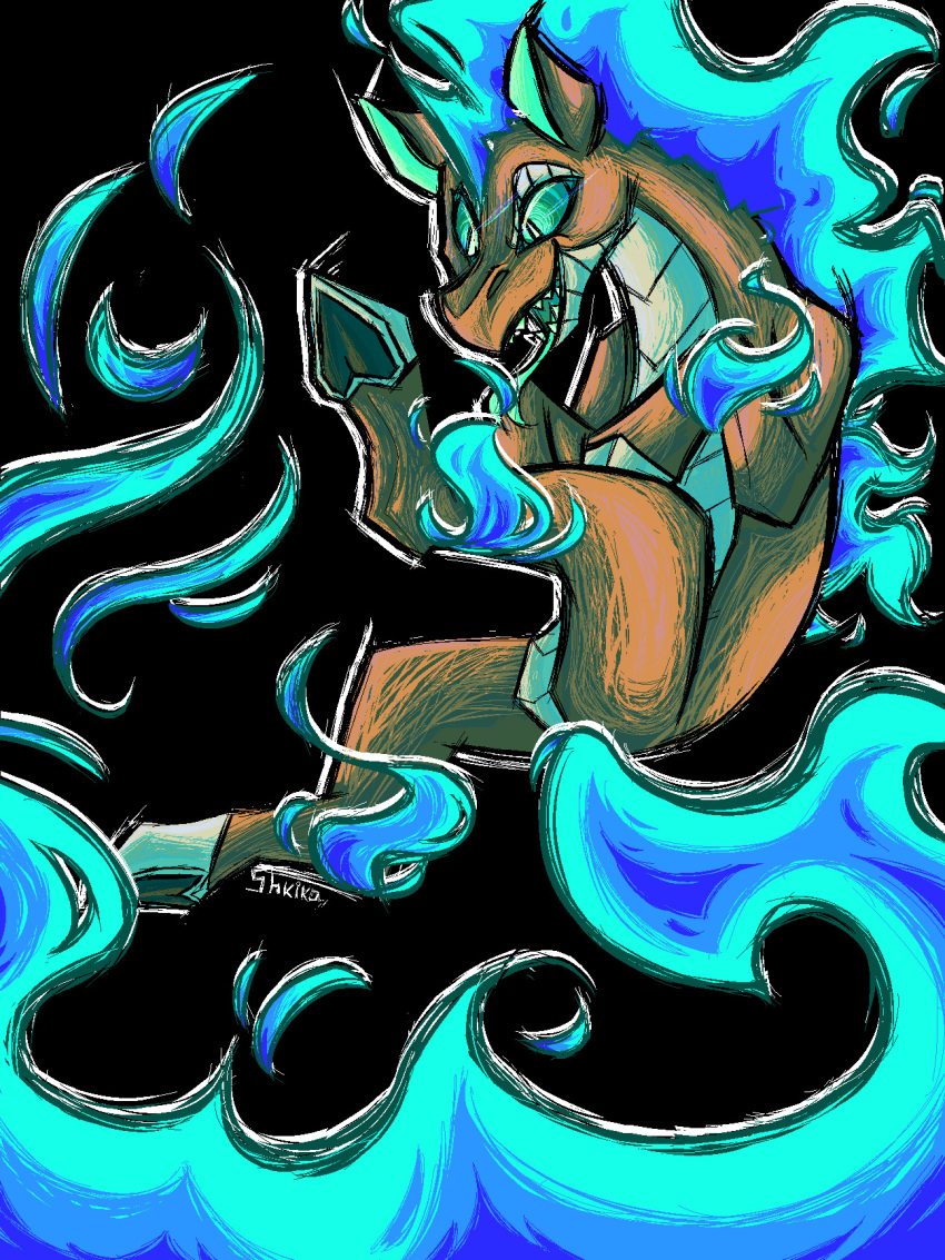 artist_name asian_mythology black_background blue_fire brown_body chinese_mythology colored_fire digital_drawing_(artwork) digital_media_(artwork) east_asian_mythology female feral fire flaming_hair flaming_mane flaming_tail forked_tongue hi_res hooves hybrid longma looking_at_viewer multicolored_body mythology open_mouth pseudo_hair pseudo_mane pupils scales sharp_teeth shkika simple_background slit_pupils solo teal_eyes teeth them's_fightin'_herds tianhuo_(tfh) tongue tongue_out two_tone_body underhoof white_body white_pupils white_scales wings