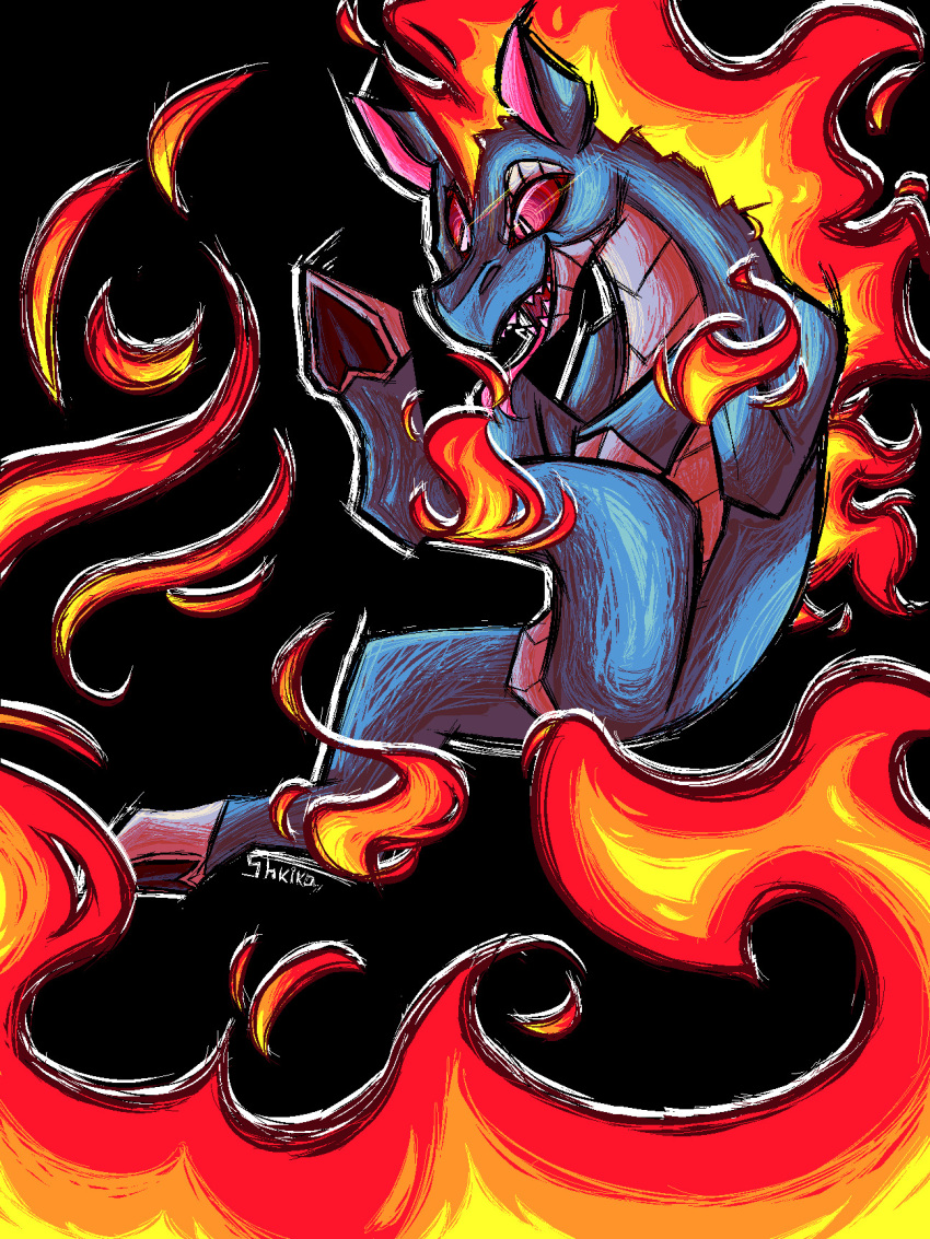 artist_name asian_mythology black_background blue_body blue_scales chinese_mythology digital_drawing_(artwork) digital_media_(artwork) east_asian_mythology female feral fire flaming_hair flaming_mane flaming_tail forked_tongue hi_res hooves hybrid longma looking_at_viewer mythology open_mouth pseudo_hair pseudo_mane pupils red_eyes scales sharp_teeth shkika simple_background slit_pupils solo teeth them's_fightin'_herds tianhuo_(tfh) tongue tongue_out underhoof white_pupils wings