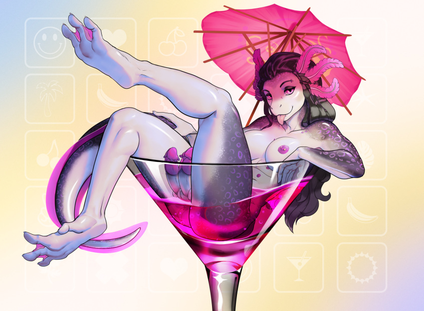 2023 2_penises 4_toes 5_fingers amphibian animal_genitalia animal_penis anthro axolotl balls black_body black_eyebrows black_hair black_skin breasts cocktail_garnish cocktail_glass cocktail_umbrella collarbone_piercing container cup diphallism drinking_glass erection eyebrow_piercing eyebrows facial_piercing feet fingers furgonomics furry-specific_piercing genital_piercing genitals gills glass glass_container glass_cup greentapok gynomorph hair hemipenes hi_res horizontal_diphallism intersex knot long_hair lying marine markings membrane_(anatomy) mole_salamander multi_genitalia multi_penis multicolored_body multicolored_penis nipple_piercing nipples non-mammal_breasts nude on_back partially_submerged penis piercing presenting presenting_balls presenting_penis purple_eyes purple_markings purple_nipples purple_penis salamander_(amphibian) sedativ sheath sheath_piercing simple_background solo tail toes tongue tongue_out two_tone_body two_tone_penis unusual_anatomy unusual_genitalia unusual_penis webbed_feet white_body white_skin xochitl_(ashnurazg)