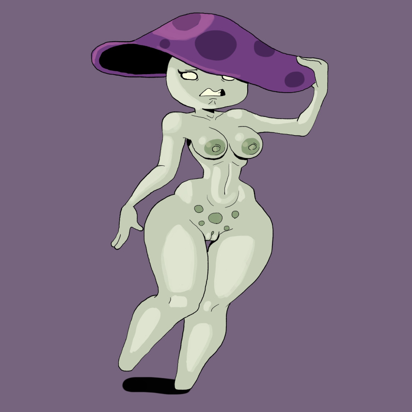 areola azllimaz breasts clenched_teeth electronic_arts elemental_creature elemental_humanoid empty_eyes eyelashes featureless_feet female fungi_fauna fungi_humanoid fungus genitals green_areola green_nipples grey_body hi_res humanoid mushroom mushroom_cap mushroom_humanoid navel nipples nude plants_vs._zombies popcap_games purple_background pussy scaredy-shroom simple_background small_waist solo teeth thick_thighs thigh_gap white_eyes wide_hips