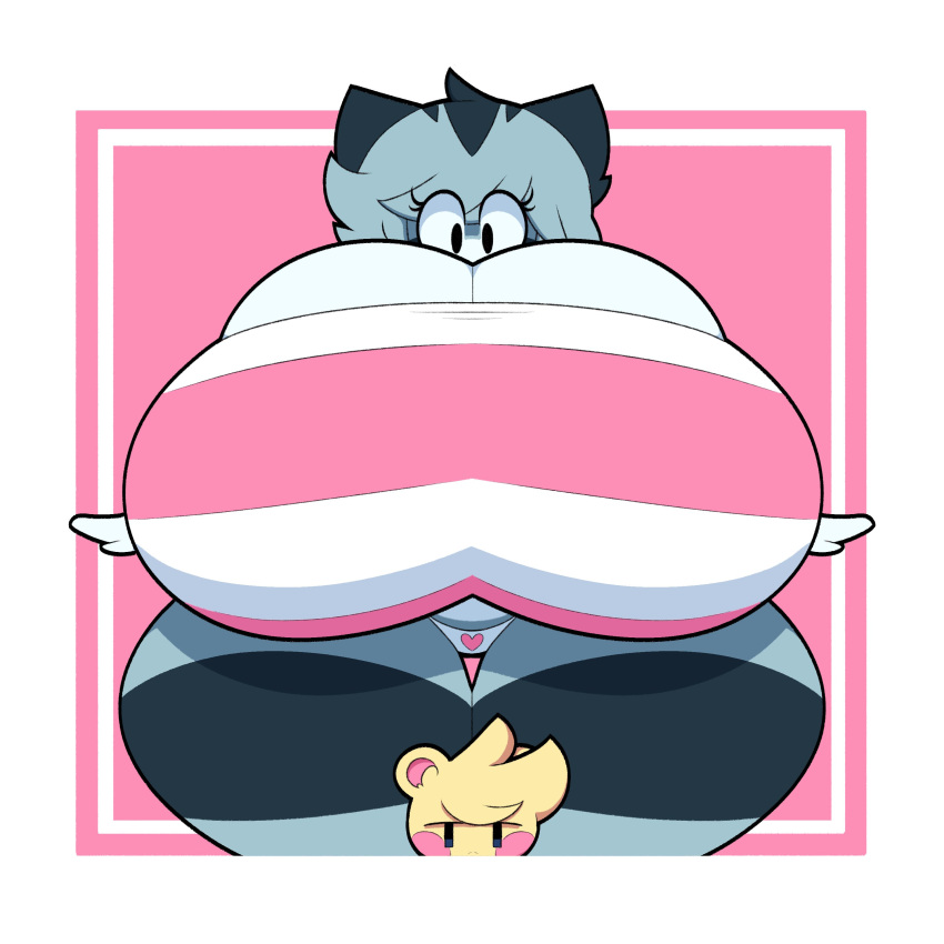 &lt;3 1:1 2021 absurd_res animal_crossing anthro beady_eyes big_breasts breasts cleavage cleavage_overflow clothed clothing curvy_figure dewy-eyedboy digital_drawing_(artwork) digital_media_(artwork) domestic_cat duo felid feline felis female fur grey_body grey_fur grey_hair hair hi_res huge_breasts hyper larger_female lolly_(animal_crossing) male mammal marshal_(animal_crossing) nintendo panties pink_background pink_clothing rodent sciurid simple_background size_difference smaller_male standing thick_thighs tree_squirrel underwear voluptuous voluptuous_female white_body white_fur white_hair