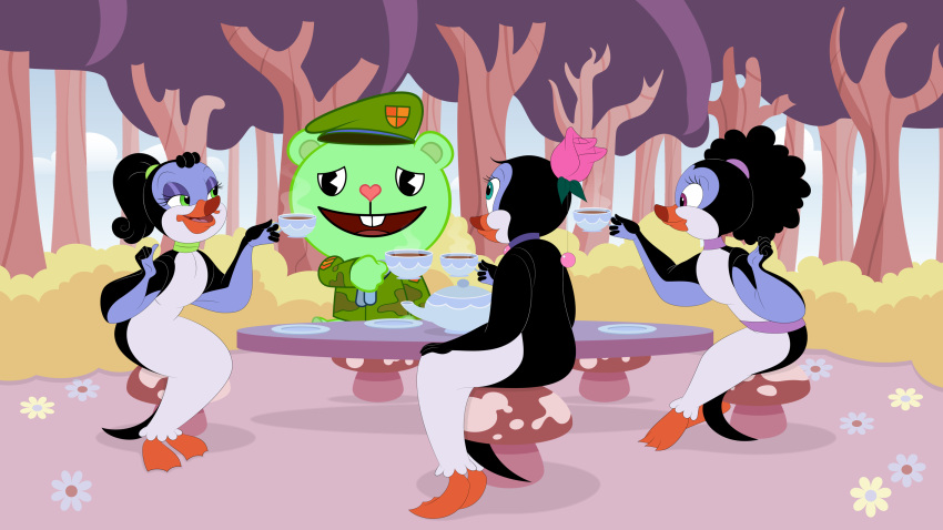 avian bear beverage bird culu-bluebeaver don_bluth female flippy_(htf) group group_picture happy_tree_friends hi_res male mammal party penguin tea the_pebble_and_the_penguin