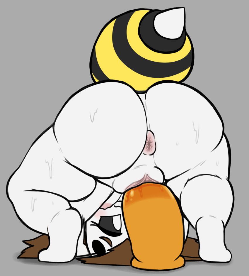 anus arthropod bee big_butt blush bodily_fluids bumba-bee bumble_bee_(species) butt dildo dildo_insertion ebiinari fan_character female hi_res humanoid hymenopteran insect masturbation ohbeebumbles penetration puffy_anus sex_toy sex_toy_insertion solo stinger_tail sweat sweaty_butt vaginal vaginal_penetration white_body