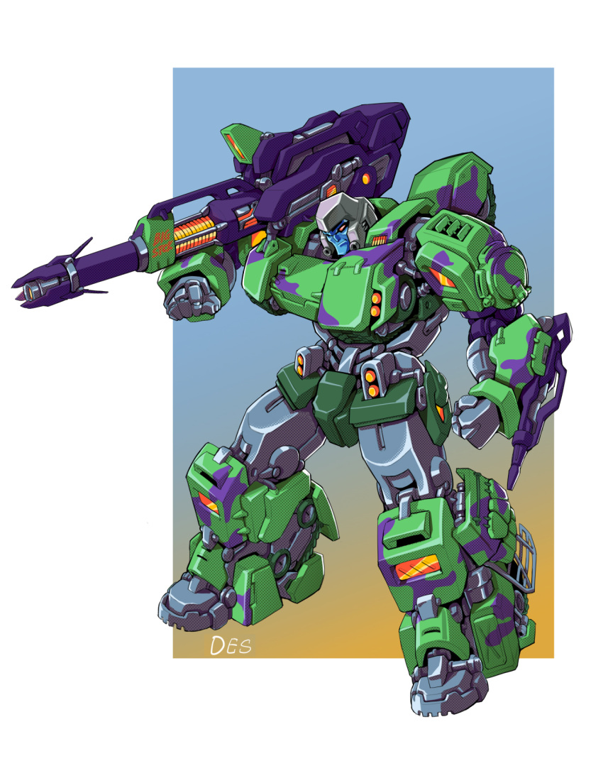 camouflage clenched_hands ct990413 decepticon highres looking_at_viewer mecha megatron no_humans red_eyes robot science_fiction scowl shoulder_cannon solo transformers