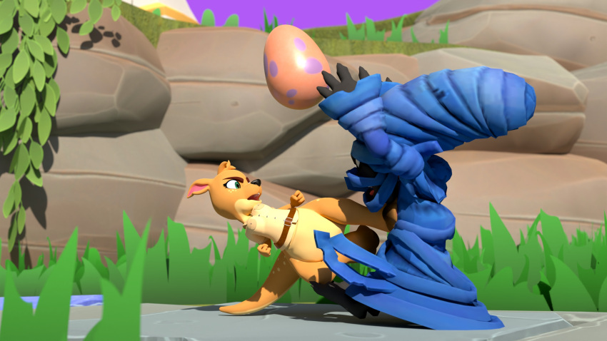 3d_(artwork) activision ambiguous_gender anthro clothed clothing digital_media_(artwork) doublestuffed duo egg egg_thief female green_eyes hi_res humanoid outside sheila_(spyro) spyro_the_dragon tackle