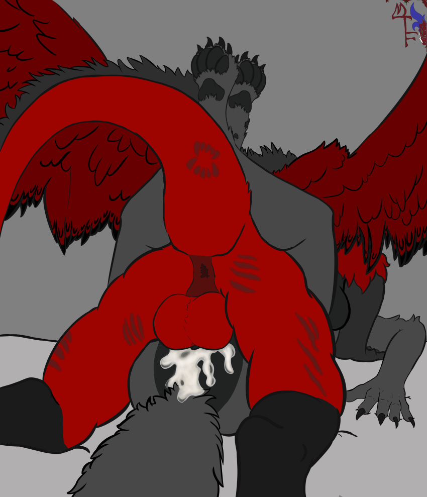 absurd_res alex_hvorostovsky anthro anus avian balls big_balls big_breasts bird black_body black_fur black_pawpads bodily_fluids breasts butt canid canine canis claws cum cum_in_pussy cum_inside digital_media_(artwork) duo excessive_cum excessive_genital_fluids feathered_wings feathers female female_penetrated fluffy fluffy_tail from_front_position fur genital_fluids genitals gryphon hair hi_res leaking leaking_cum male male/female male_penetrating maliborg mammal mating_press mythological_avian mythology nude pawpads paws penetration penis pussy sex simple_background size_difference tail vaginal vaginal_penetration wings wolf zeke zeke_cafelo