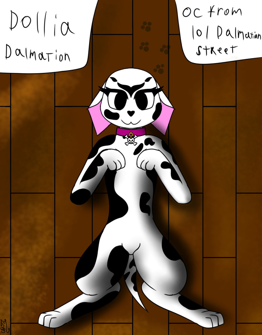 101_dalmatian_street 101_dalmatians canid canine chaosboi2556 digital_media_(artwork) disney female feral hi_res looking_at_viewer mammal simple_background smile solo