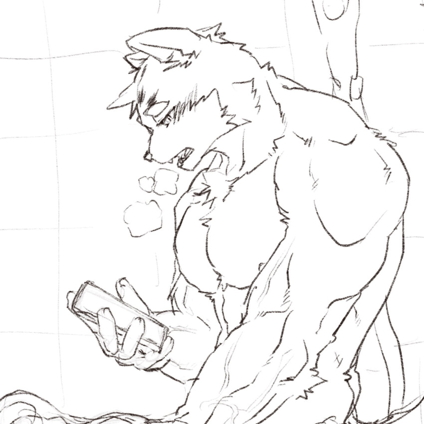 abs anthro bathroom breath cellphone collar demon foreskin genitals hi_res lifewonders male masturbation muscular muscular_male panting pecs penetrable_sex_toy penis phone sex_toy shower sitri solo tokyo_afterschool_summoners yunu38