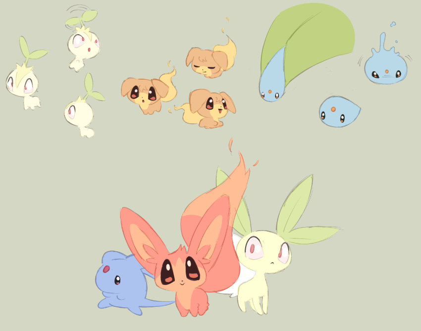 2022 aged_up ambiguous_gender ambiguous_species baby blue_body canid canine elemental_creature feral fur green_background green_body group hi_res labbit1337 mammal multiple_images orange_body orange_fur simple_background trio vatkin vatkin_(species) water water_creature young