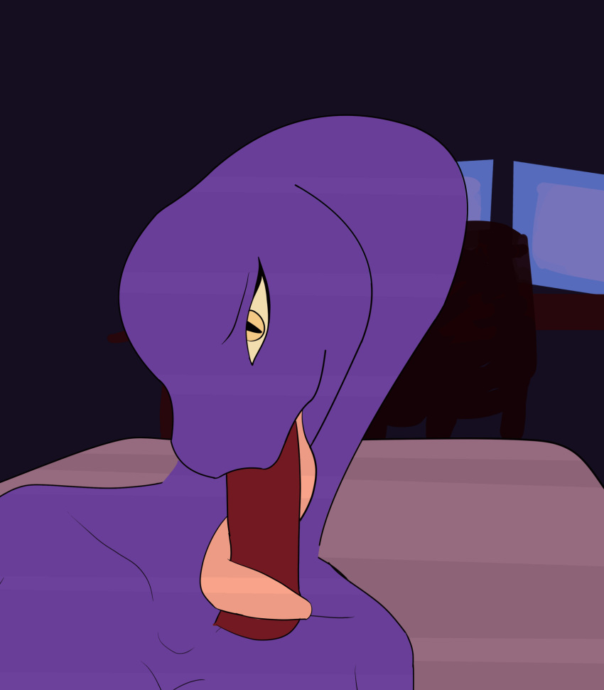 animated anthro duo fellatio female genitals hi_res keyboard_warlord licking long_tongue male oral penile penis penis_lick purple_body purple_scales red_penis reptile scales scalie sex short_playtime snake swaying tongue tongue_out tonguejob yellow_eyes