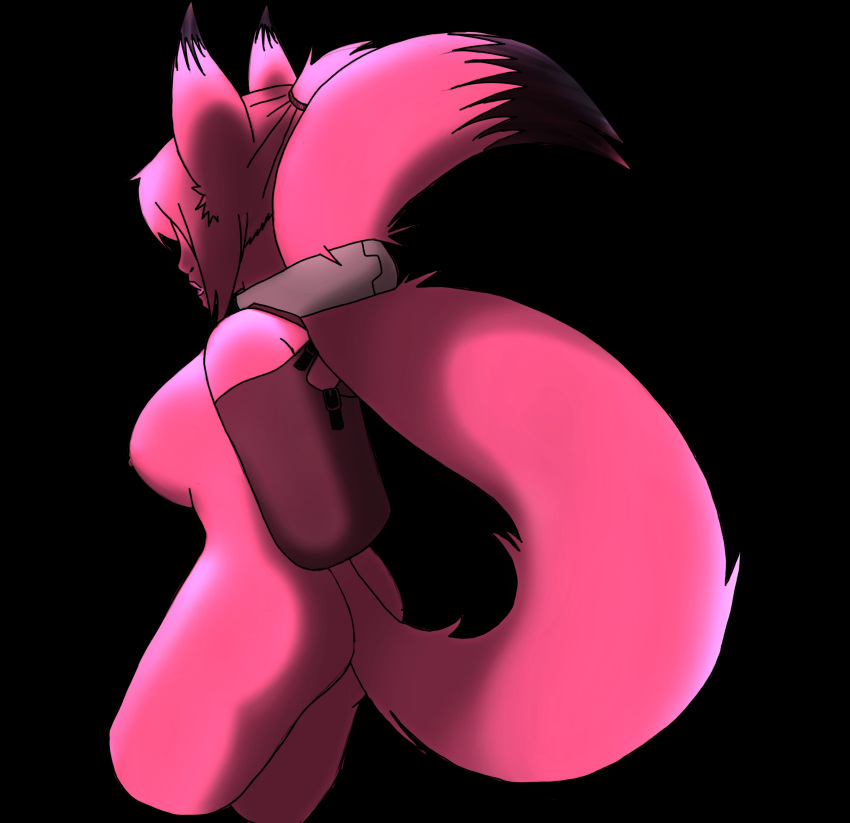 animal_humanoid anthro armwear bdsm bondage bound breasts canid canine clothing collar colored_lighting colored_sketch female female/female fox hi_res humanoid looking_away mammal monotone_body side_boob side_view simple_background sketch solo solo_focus tail tail_bondage tail_tied