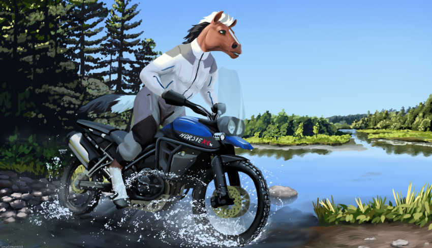 anthro equid equine horse lemurlemurovich male mammal motorcycle solo vehicle