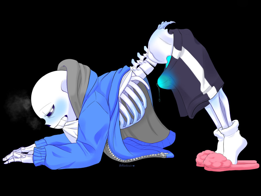 abosinsin animated_skeleton blush bodily_fluids bone bottomwear clothing erection footwear genital_fluids hi_res hoodie humanoid male precum precum_through_bottomwear precum_through_clothing precum_through_shorts sans_(undertale) shorts skeleton socks solo tenting topwear undead undertale undertale_(series) wet wet_clothing