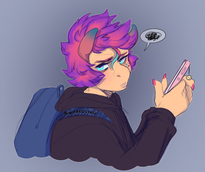 anthro arty_the_dragon_(wickedstag) c cellphone clothing college colorful dragon glare grumpy hair hoodie invalid_tag male phone pouting rainbow school solo tired topwear wickedstag