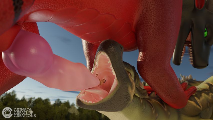 3d_(artwork) absurd_res blender_(software) cock_vore crimson_(crimsoncreaturecreations) crimsoncreaturecreations digital_media_(artwork) dragon feral genitals green_dragon_(untied_verbeger) group hi_res human macro male male/male mammal micro nude outside penile penis rendered scalie size_difference trio vore western_dragon wingless_dragon