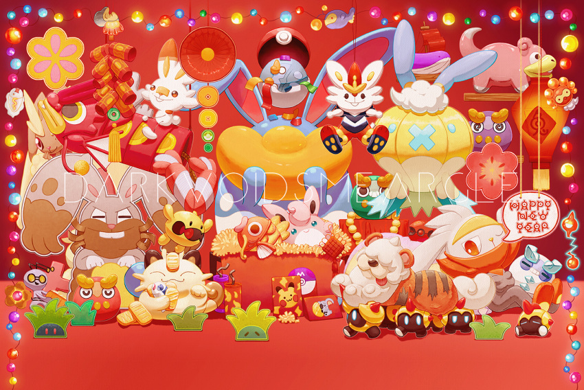 ^_^ alternate_color artist_name azumarill bauble castform castform_(sunny) character_print cherish_ball chingling closed_eyes closed_mouth commentary darkvoiddoble darumaka diggersby drifblim facing_viewer falinks galarian_darumaka gimmighoul hisuian_growlithe lanturn lopunny magikarp meowth no_humans oddish peeking_out pikachu poke_ball pokemon pokemon_(creature) raboot scorbunny shiny_pokemon sitting slowpoke smile spoken_character staryu teeth u_u unown wigglytuff wishiwashi wishiwashi_(solo)