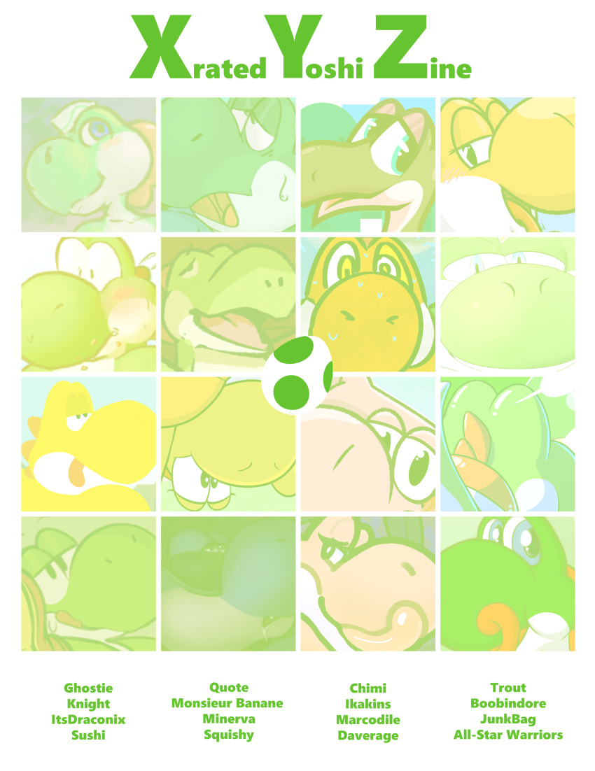 absurd_res ambiguous_gender anthro daverage dinosaur female green_yoshi group hi_res male male/female mario_bros nintendo reptile scalie tongue trout_(artist) yoshi