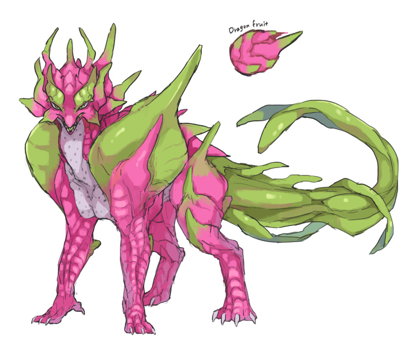 absurdres animal animal_focus dragon dragon_fruit food_focus full_body highres looking_at_viewer no_humans omarumaru original simple_background solo standing white_background