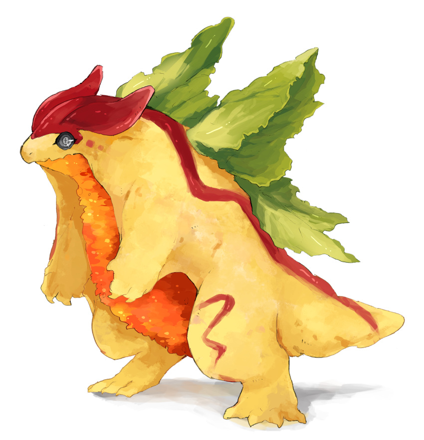 animal animal_focus dragon fantasy food food_focus full_body highres ketchup no_humans omarumaru omelet omurice original simple_background solo standing vegetable white_background wings