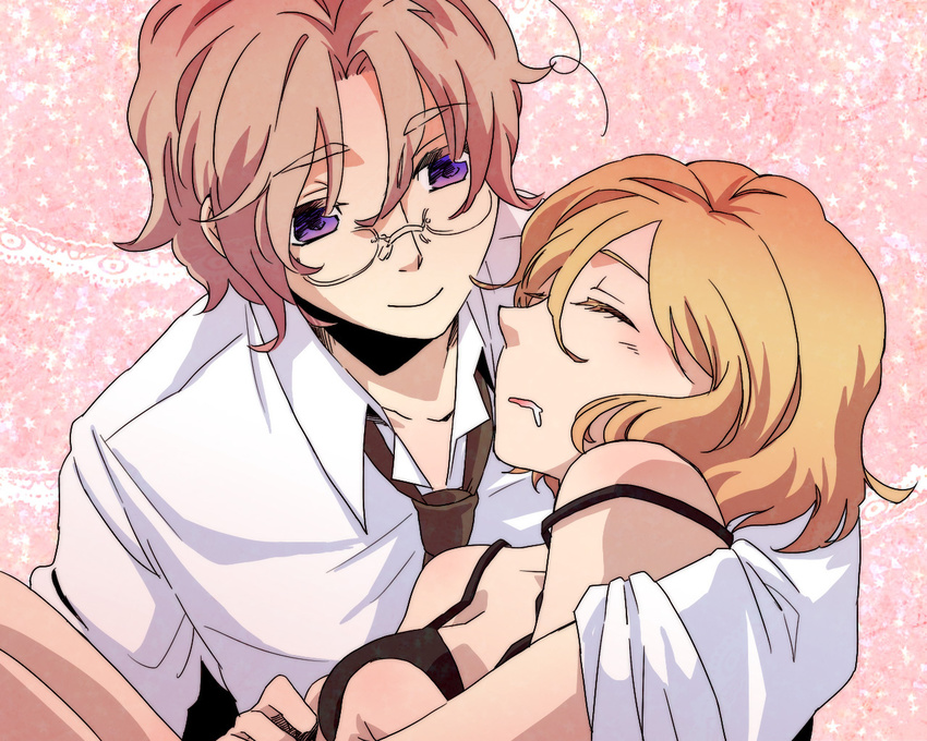 1girl america_(hetalia) axis_powers_hetalia az0212 bad_id bad_pixiv_id brother_and_sister canada_(hetalia) genderswap genderswap_(mtf) glasses necktie saliva siblings sleeping