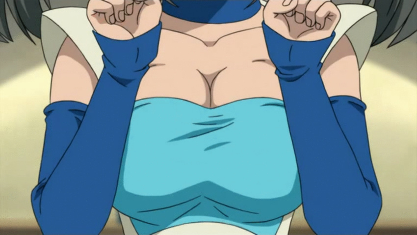 animated animated_gif blue_dragon bouncing_breasts bouquet_(blue_dragon) breasts cleavage collar gloves large_breasts screencap strapless tubetop