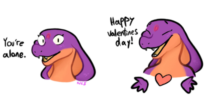 &lt;3 2021 4_fingers anthro cobra dialogue english_text fangs female fingers hi_res holidays keeshee looking_at_viewer multicolored_body ncs open_mouth purple_body reptile scalie simple_background snake snake_hood solo teeth text two_tone_body valentine's_day white_background