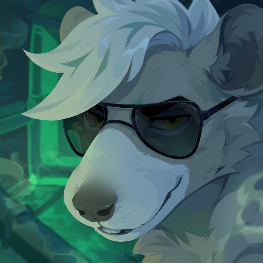 1:1 absurd_res ambiguous_gender anthro cheek_tuft corzh77 eyewear facial_tuft fur glasses grey_body grey_ears grey_fur grey_inner_ear_fluff grey_nose hair headshot_portrait hi_res inner_ear_fluff looking_at_viewer mammal murid murine neck_tuft portrait rat rodent smile solo sunglasses teeth tuft wearing_glasses white_body white_fur white_hair yellow_eyes