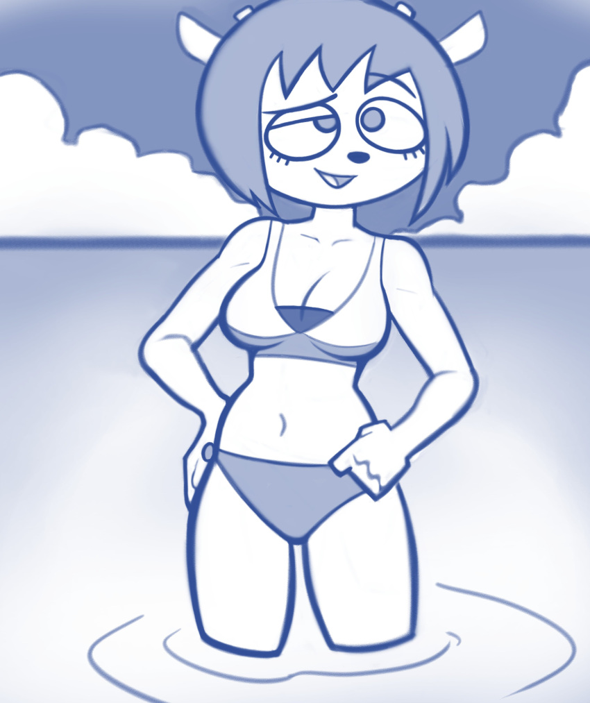 absurd_res anthro apopfonz big_breasts bovid breasts caprine cleavage clothed clothing cloud eyelashes female hair hand_on_hip hi_res horn lammy_lamb mammal navel open_mouth open_smile parappa_the_rapper sea sheep short_hair smile solo sony_corporation sony_interactive_entertainment swimwear thick_thighs um_jammer_lammy water wide_hips