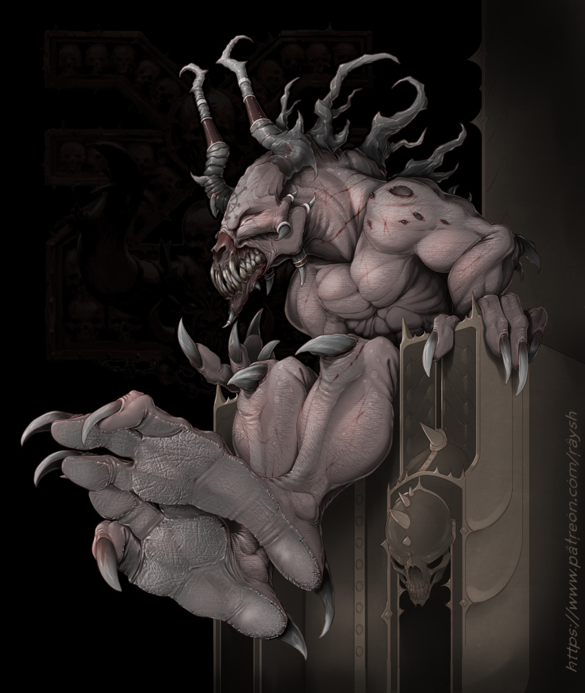 barefoot claws demon feet foot_fetish foot_focus hi_res horn khorne kredri nude paws soles solo teeth_showing teeth_visible toe_claws toes warhammer_(franchise)