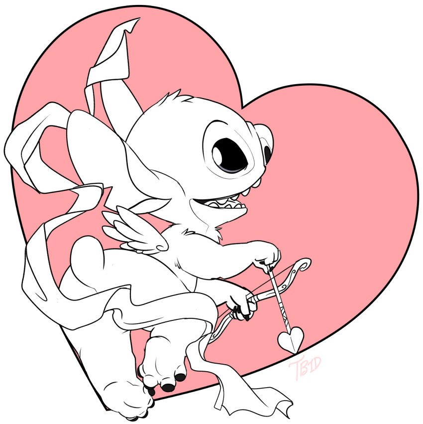 &lt;3 anthro butt cloth convenient_censorship cupid's_arrow disney floating_cloth hi_res holidays lilo_and_stitch line_art looking_at_viewer looking_back male solo stitch_(lilo_and_stitch) suggestive tbid valentine's_day