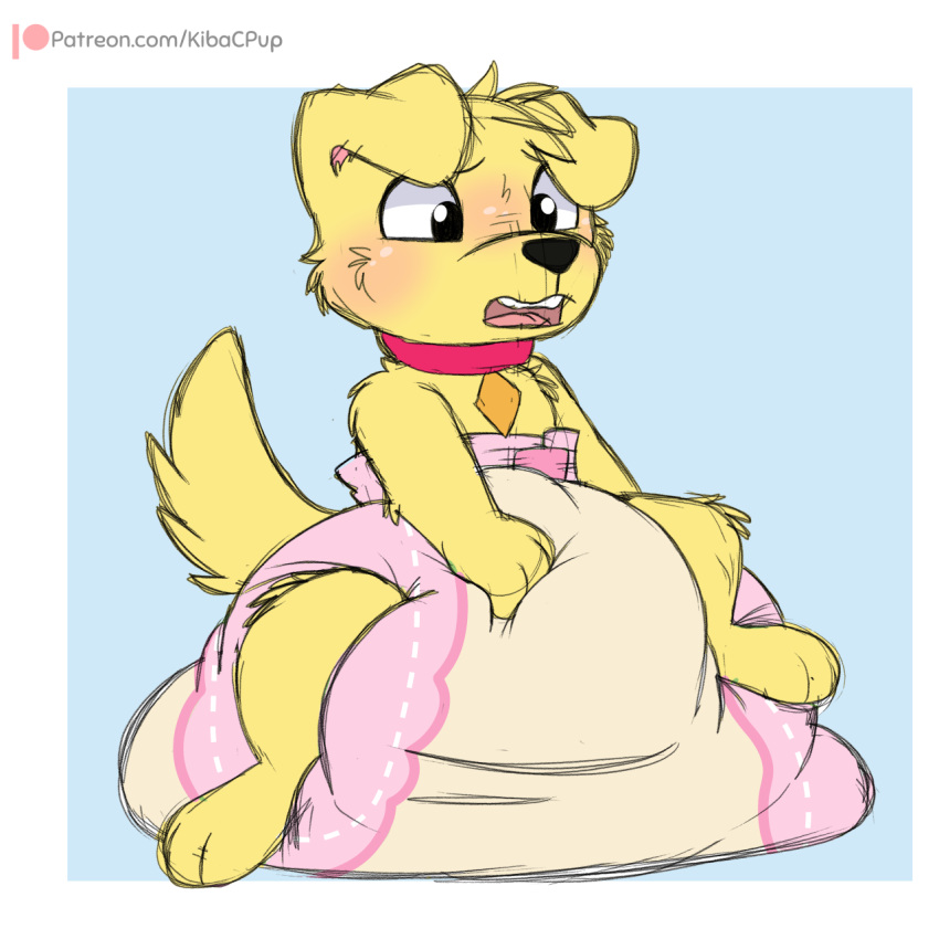 anthro benny_(mao_mao:_heroes_of_pure_heart) blush canid canine canis diaper domestic_dog full_diaper hi_res kibacpup male mammal messy solo spankapup